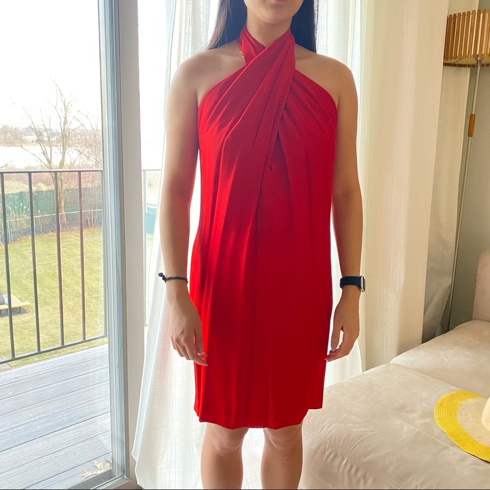 red twist halter top dress